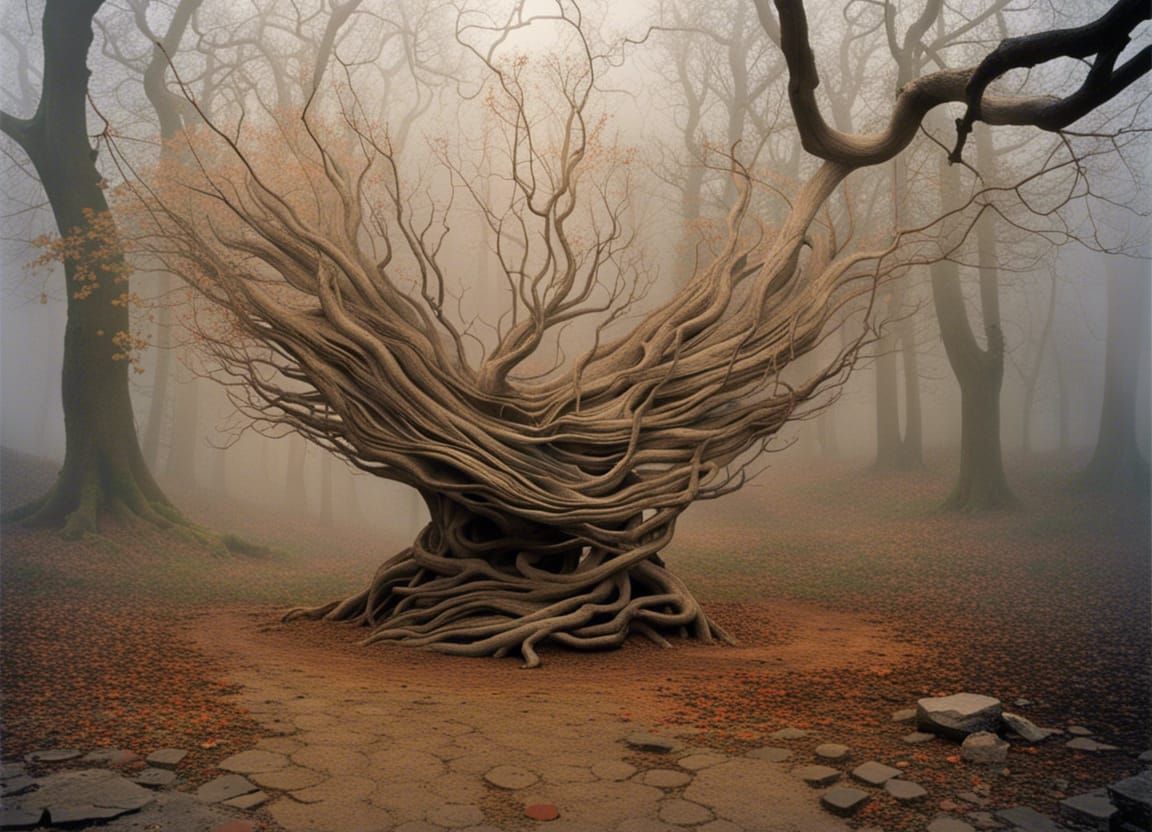 Hazy Forest Pathway Land Art Collage