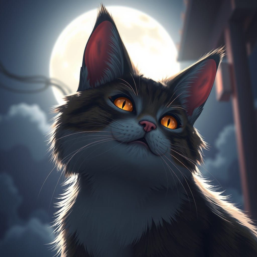 Majestic Anime Cat Illuminated by Lunar Glow