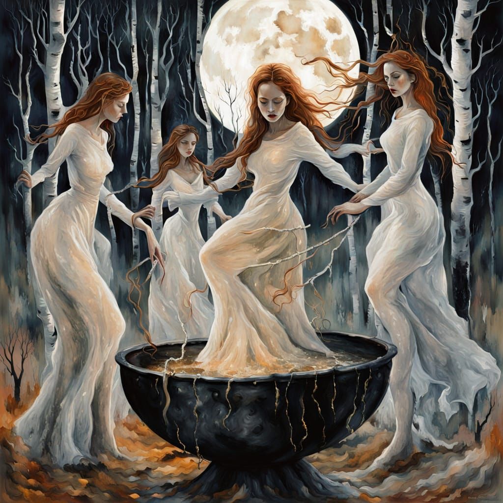 Witches Dance Under November Moon in Fairytale Style