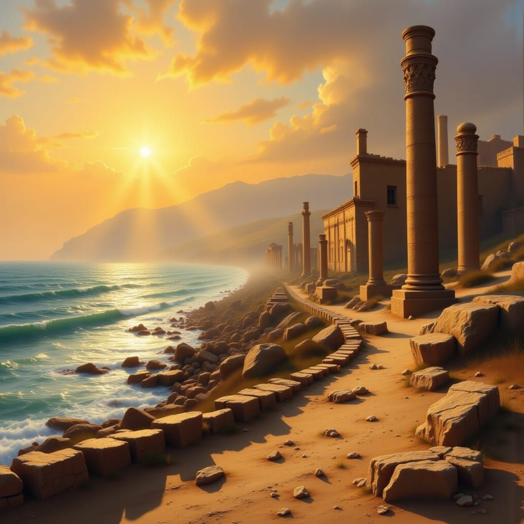 Mediterranean Sunset Over Ancient Roman Ruins