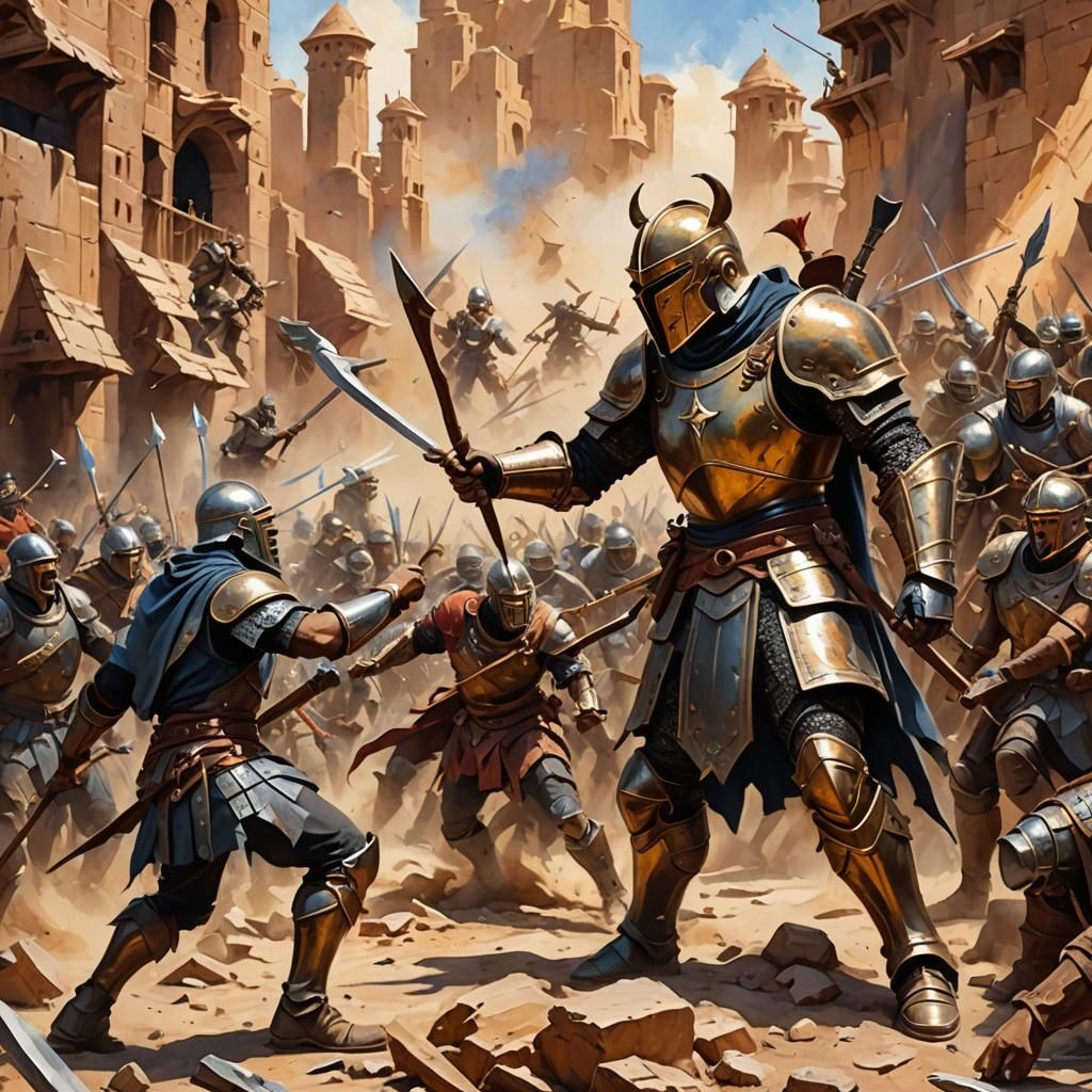 Epic Desert Battle in Gouache Style