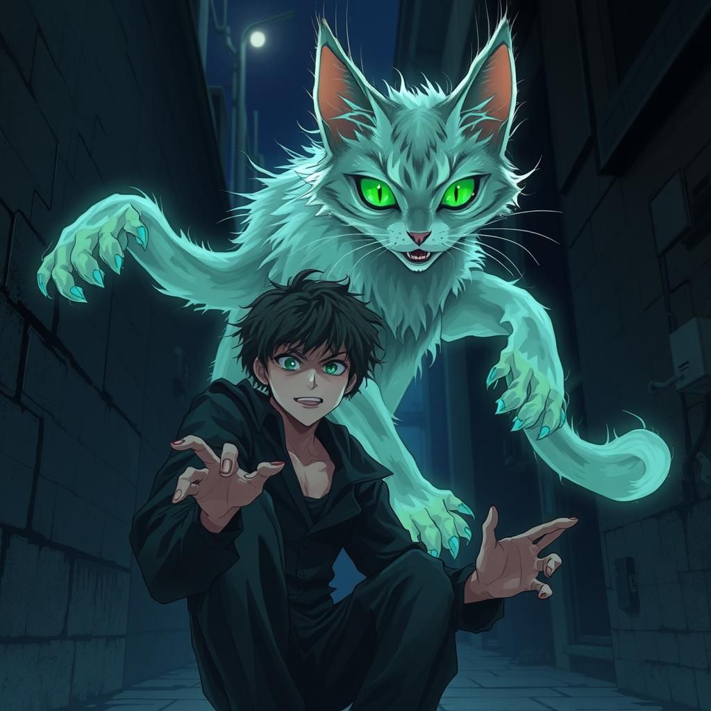 Vengeful Yurei Neko Haunts Tormentor in Anime Style