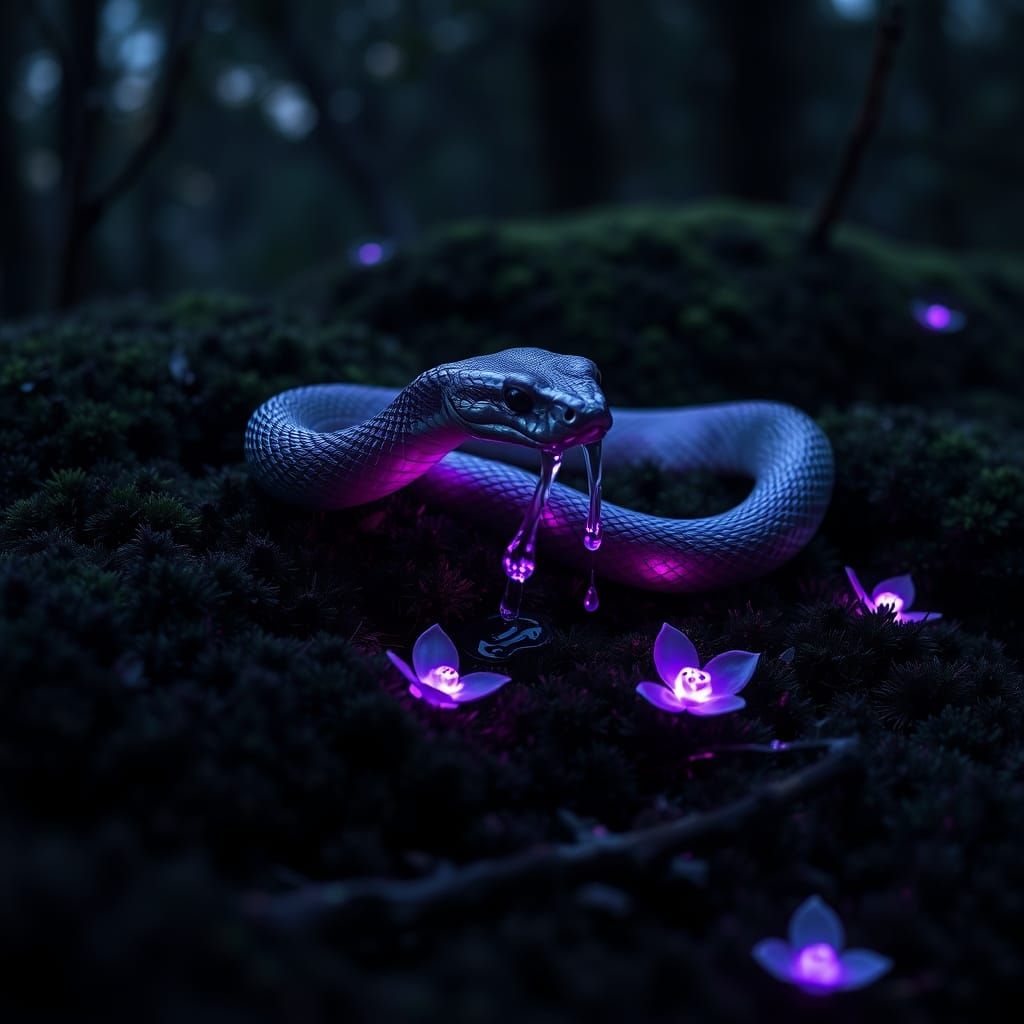Surreal Lilac Venom Serpent on Velvet Moss
