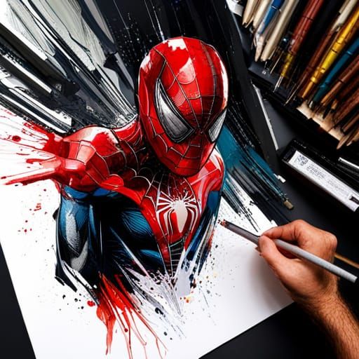 Spiderman Exploding Paint Portrait in Dual Exposure Style