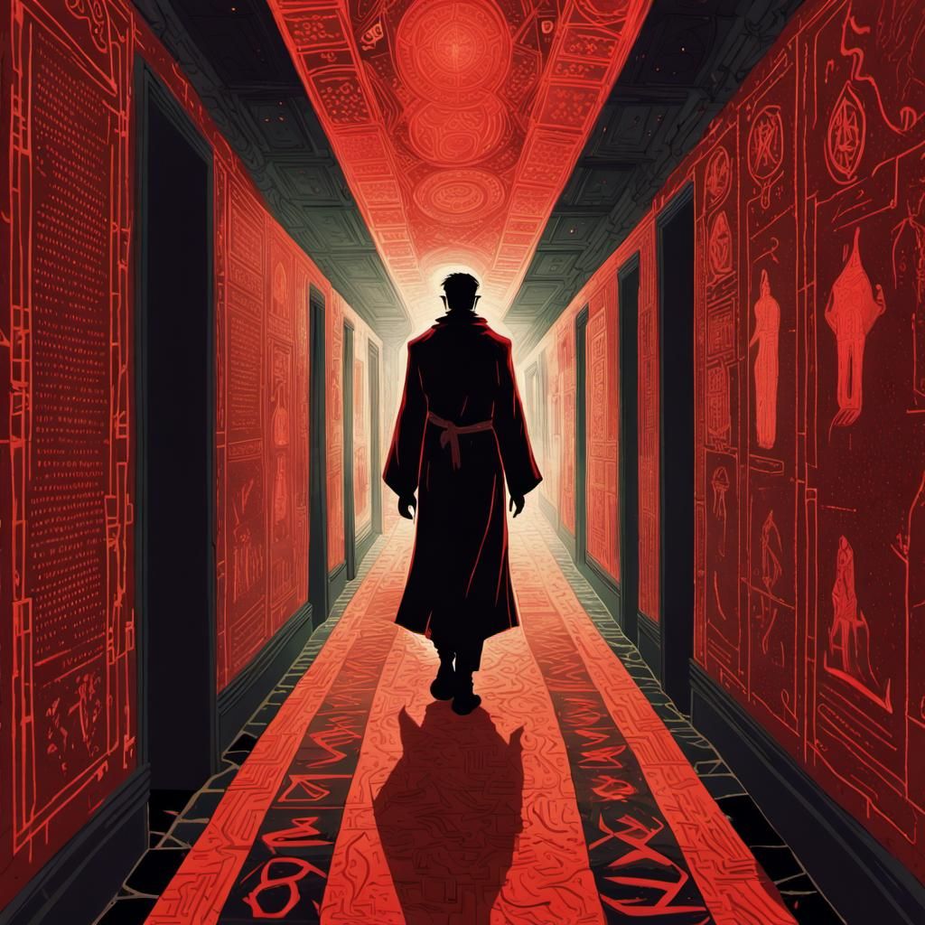 Wizard in Runed Corridor: Hyperdetailed Collage Art