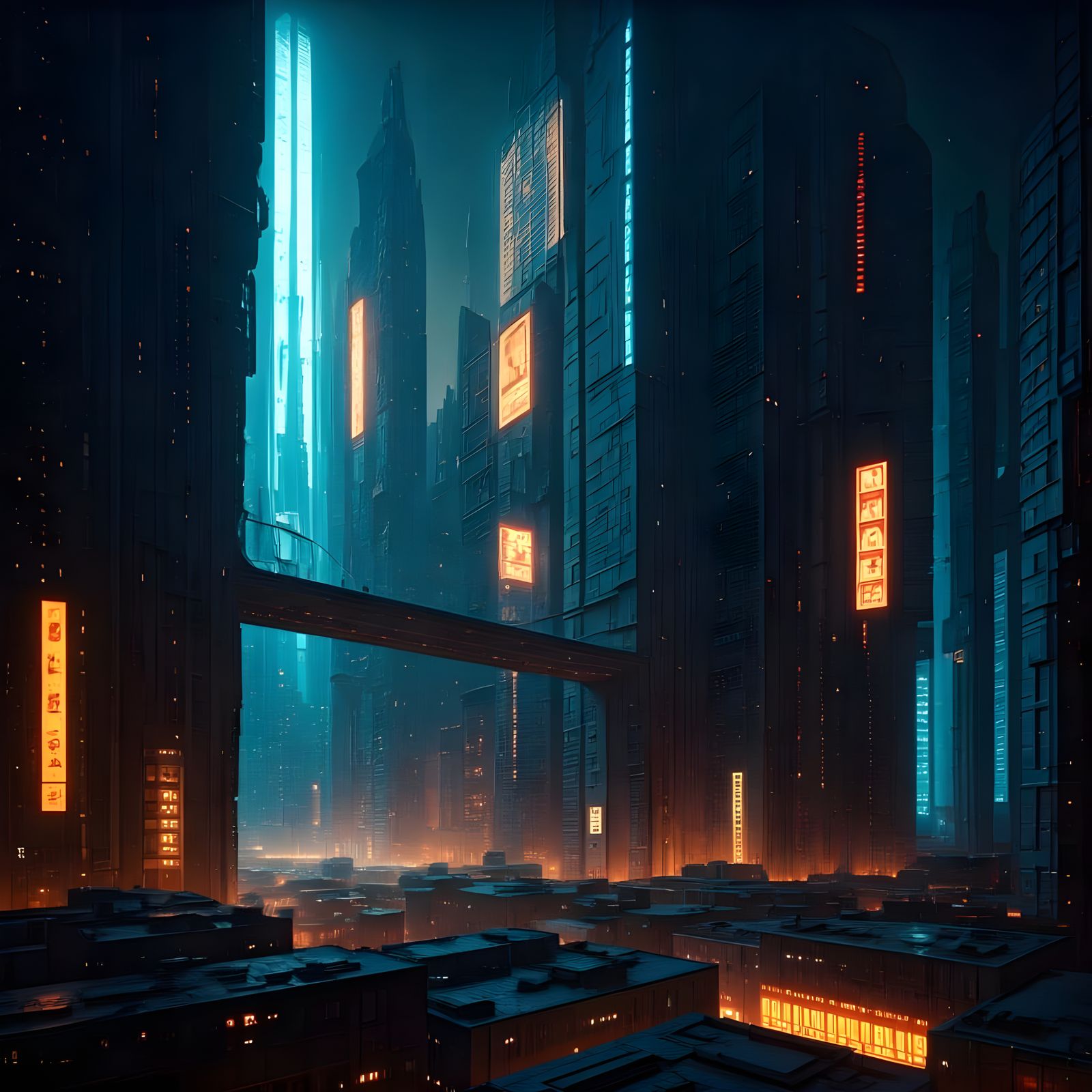 Cyberpunk Cityscape Unveiled in Vibrant Blue and Orange