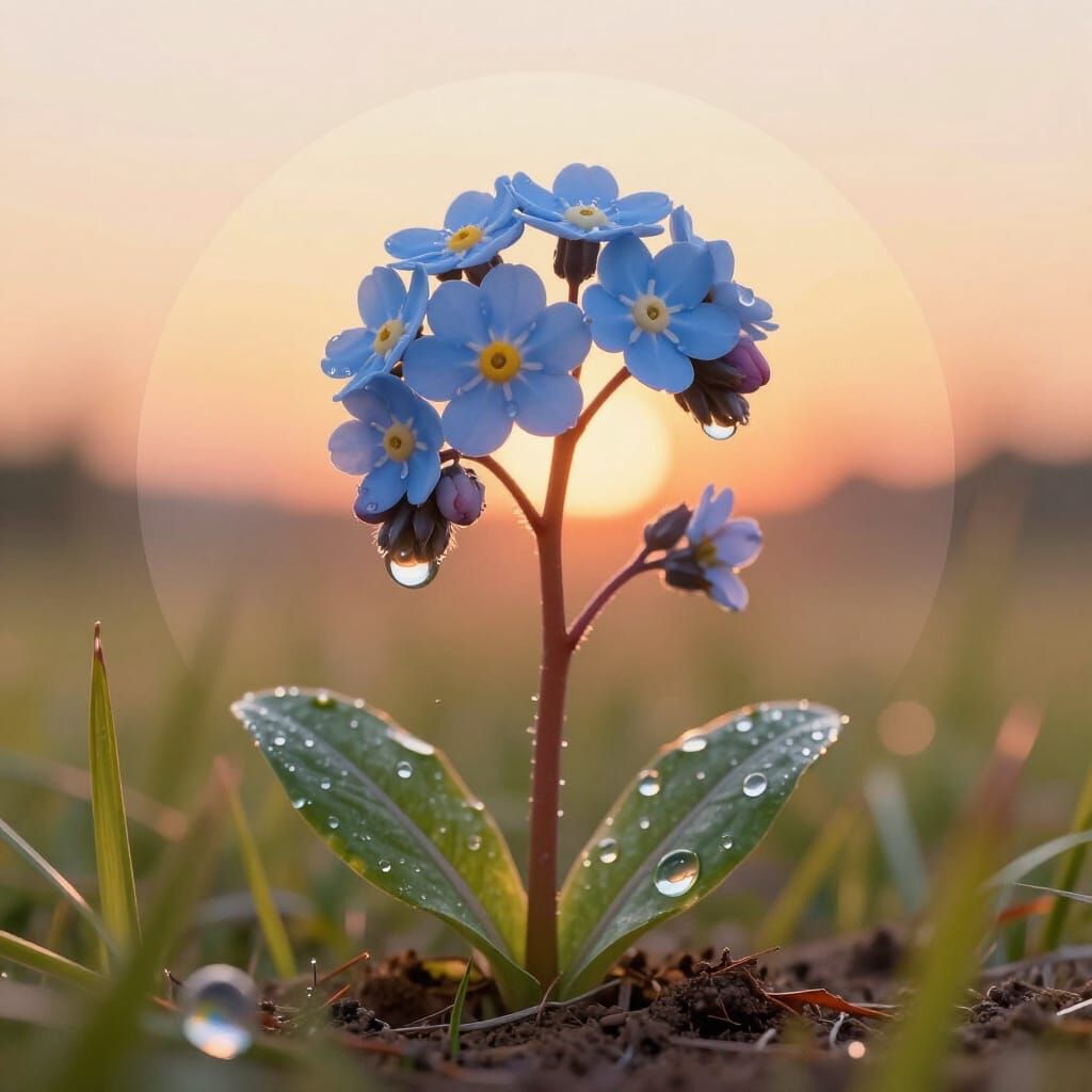 Forget-Me-Not Flower Stem Dissolving into Geometric Dirt