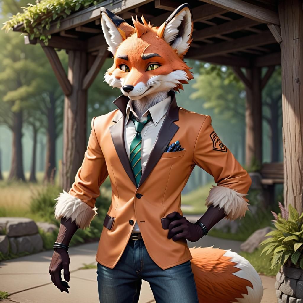 Male Anthropomorphic Fox Furry Humanoid Character