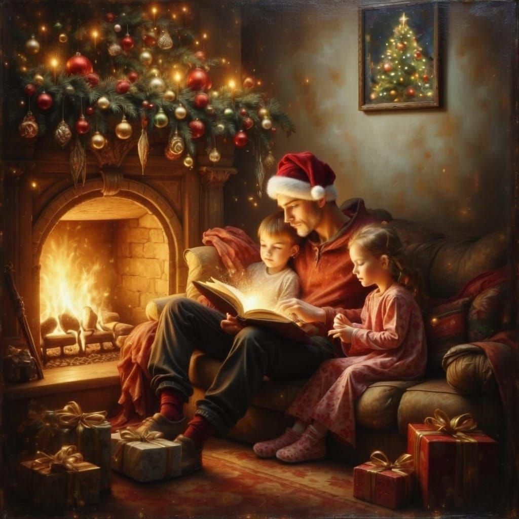 Cozy Christmas Eve Family Scene