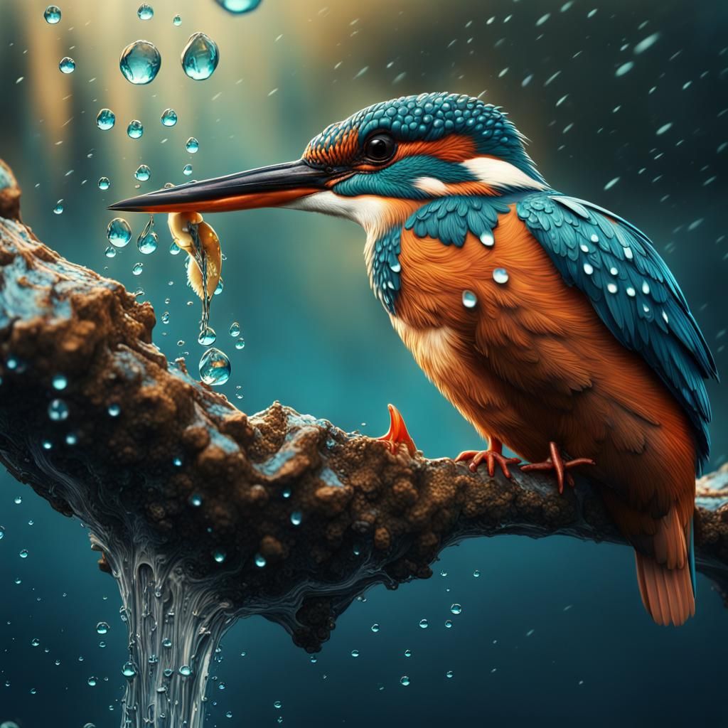 Kingfisher Close-Up: Detailed Matte Painting