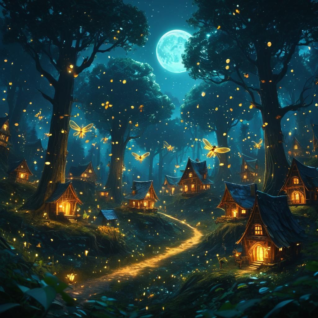 Happy pixies flying around. Glittering and glowing wings. Fi...