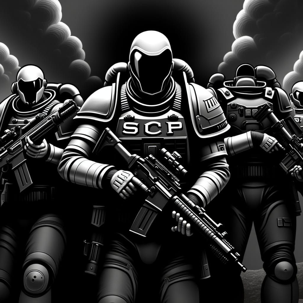 Soldiers in Tactical Gear Face Unseen Threat: Noir Illustrat...