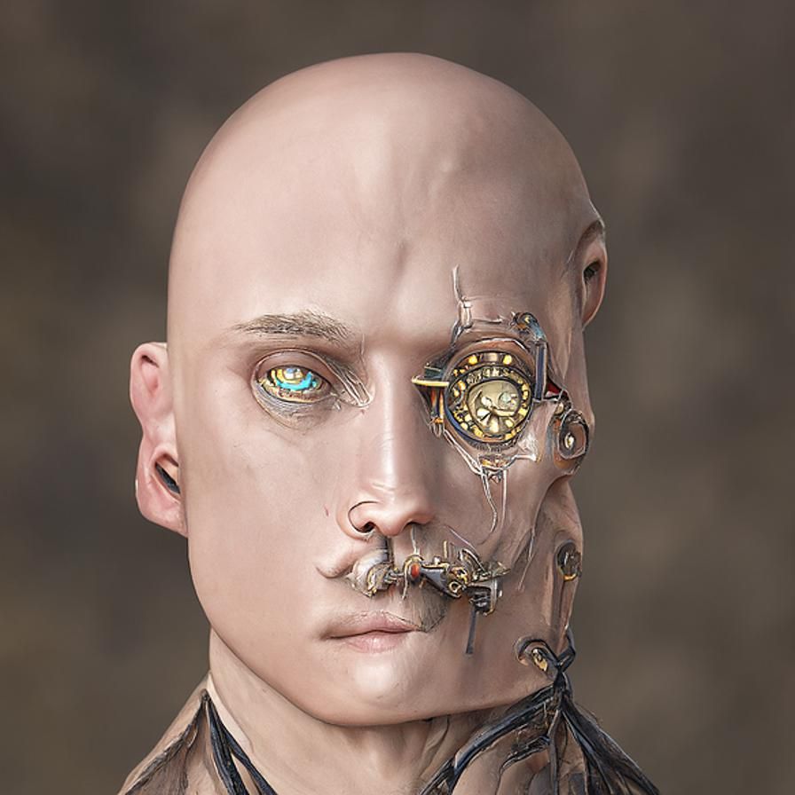 Steampunk Clockwork Man Portrait with Blue Eyes
