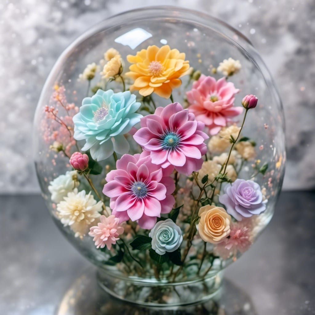 Pastel Flowers Swirling in Glass Vase