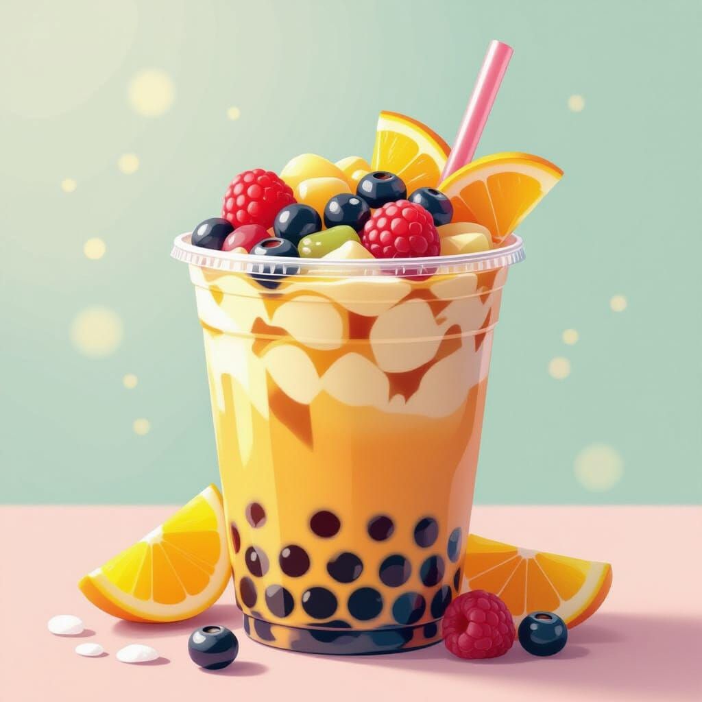 Colorful Boba Tea with Dreamy Pastel Hues