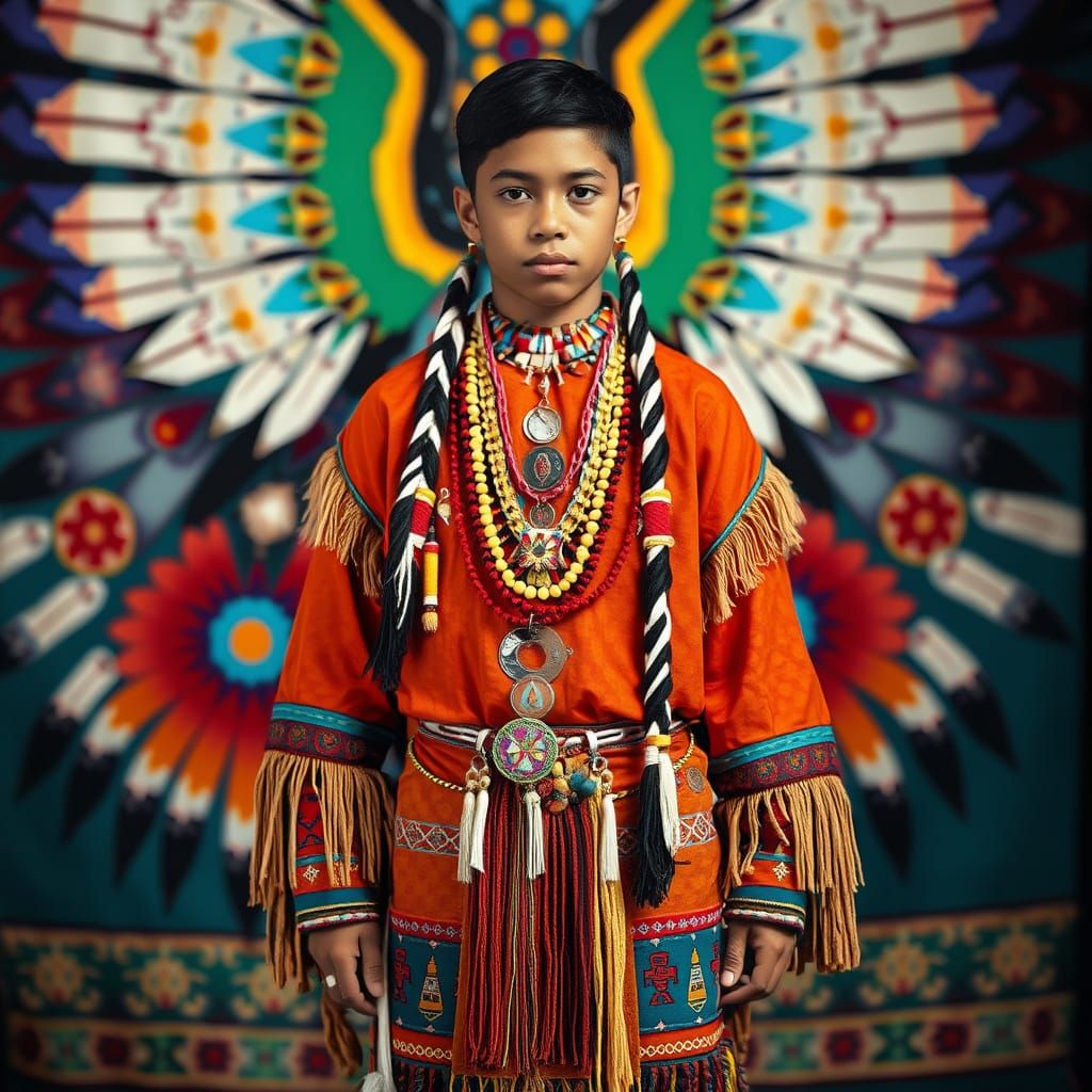 Navajo Two-Spirit Boy Portrait in Tribal Clothing