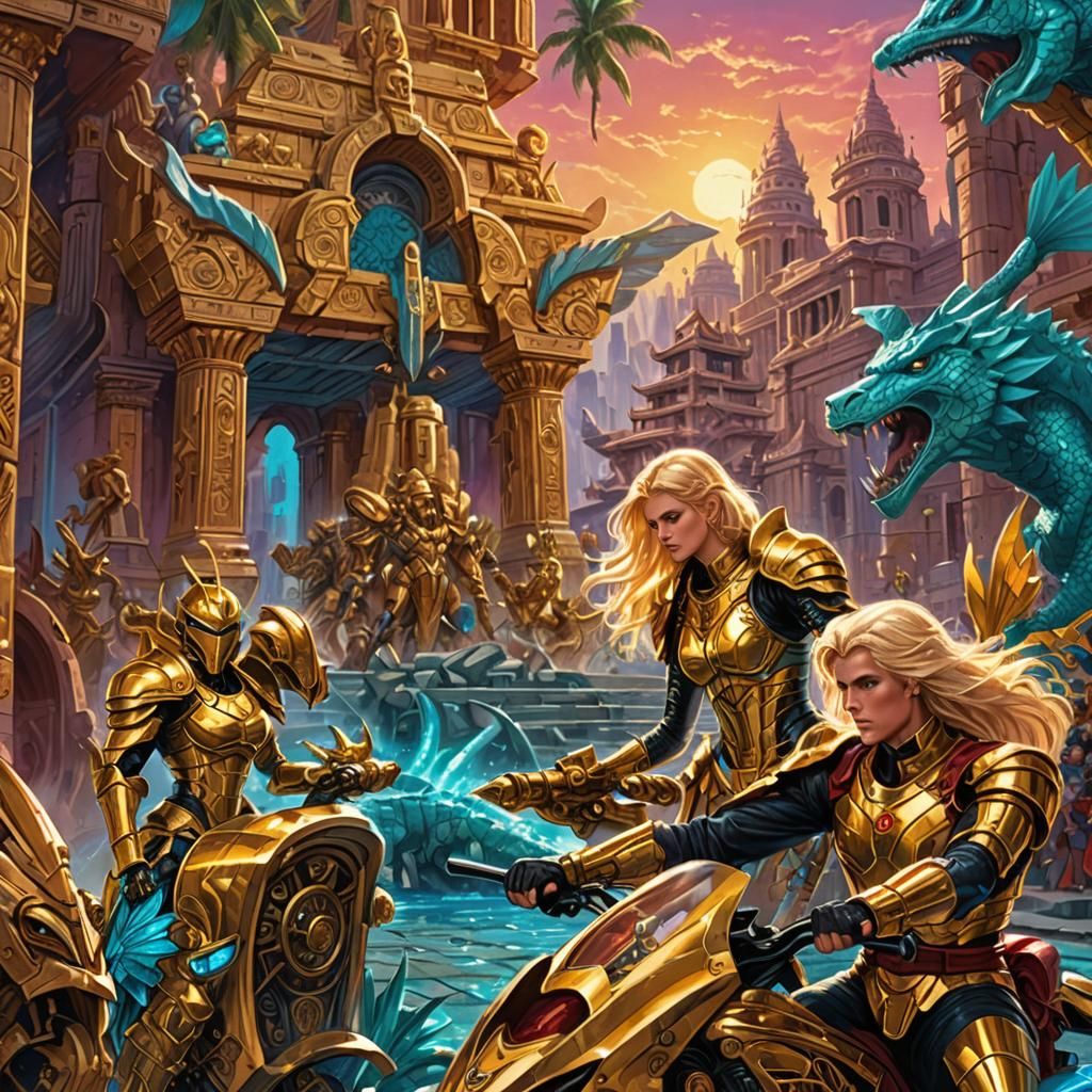 Golden Armored Prince in Sci-Fi City