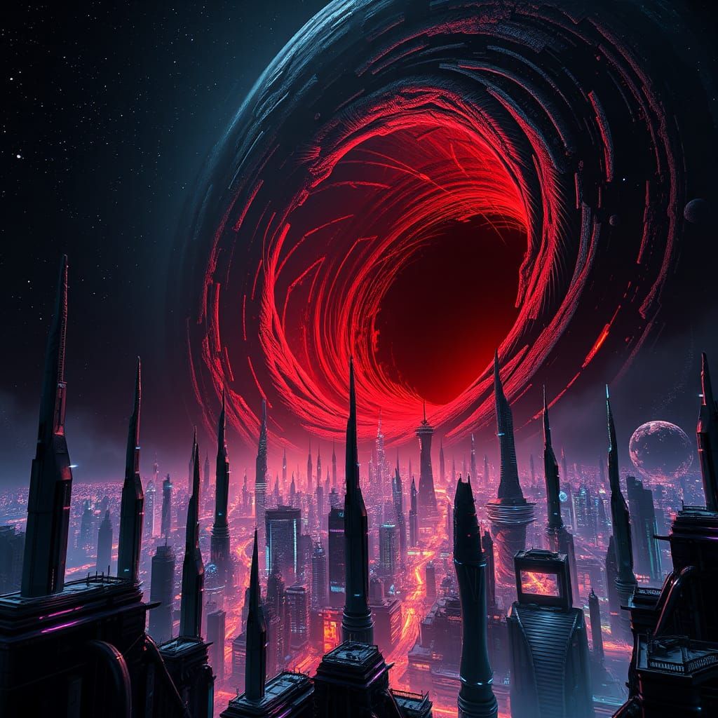 Black Hole Swallows Futuristic City: Sci-Fi Art