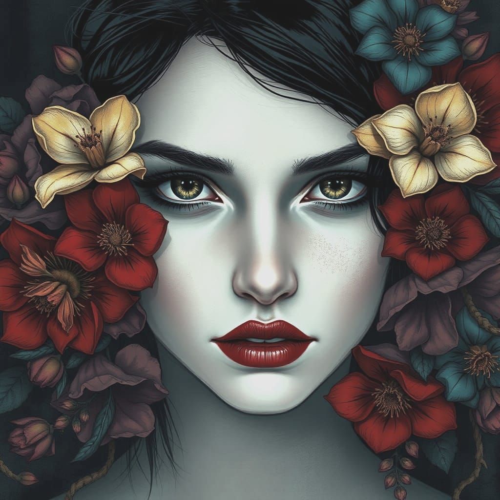 Mysterious Woman Portrait in Mike Mignola Style