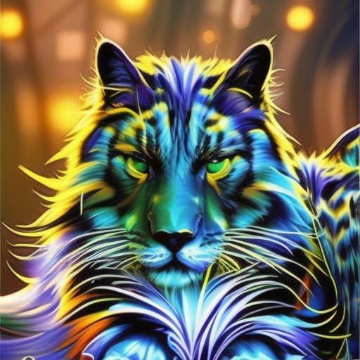 Fluffy Black Cat with Orange Eyes in Hyperdetailed Style