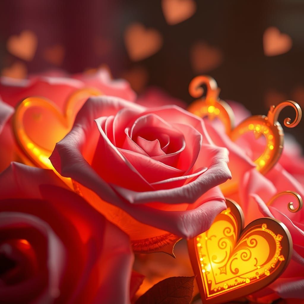 3D Roses and Hearts in Romantic Digital Art