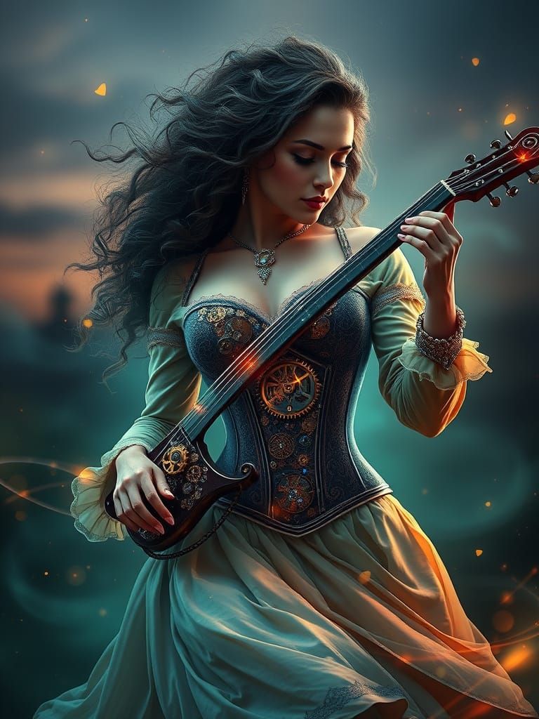 Steampunk Muse Weaves Melodic Harmony with Clockwork Dreams