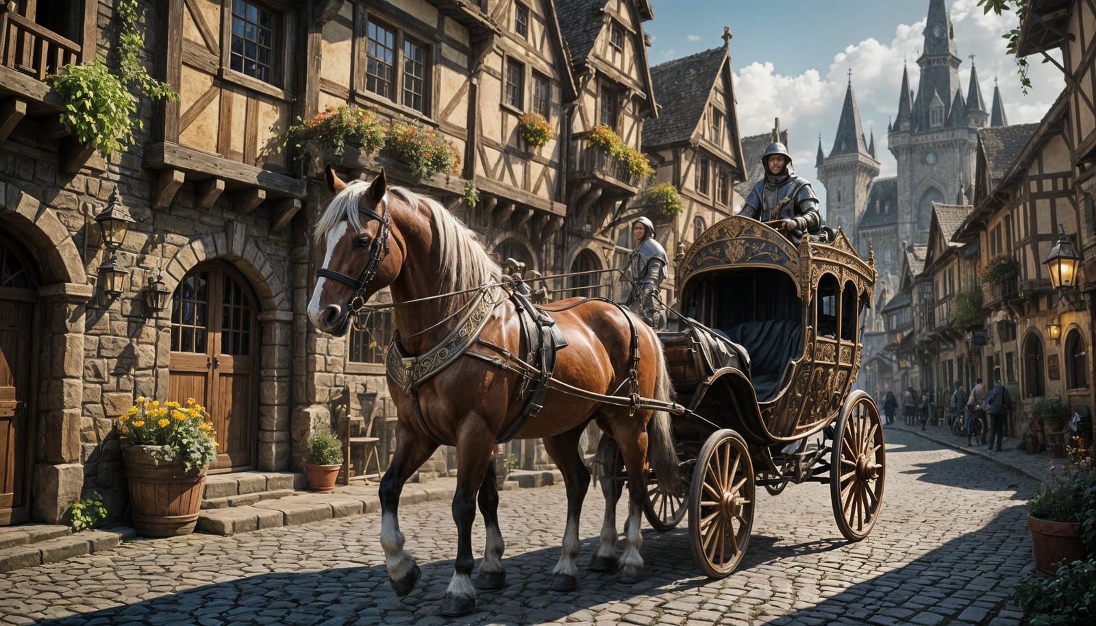 Medieval Carriage in Fantastical Town, 8K