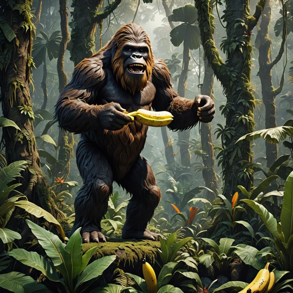 Sasquatch in Jungle: Detailed Matte Painting