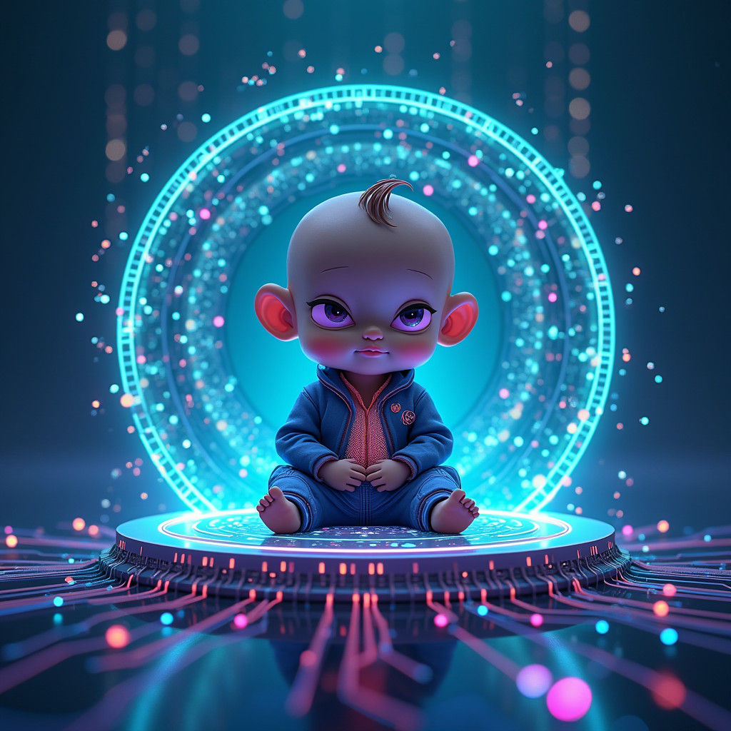 Crypto Baby Cartoon in Futuristic Portal