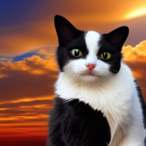 Haloed Cat in Heavenly Sunset: 3D Render