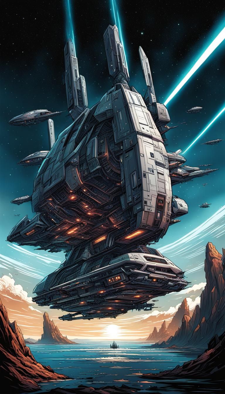 Futuristic Spaceship in Anime Comic Book Style