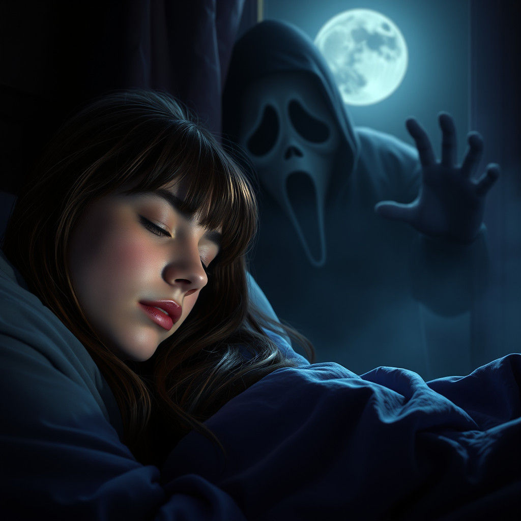 Ghostface Looms Over Sleeping Woman in Fantasy Horror
