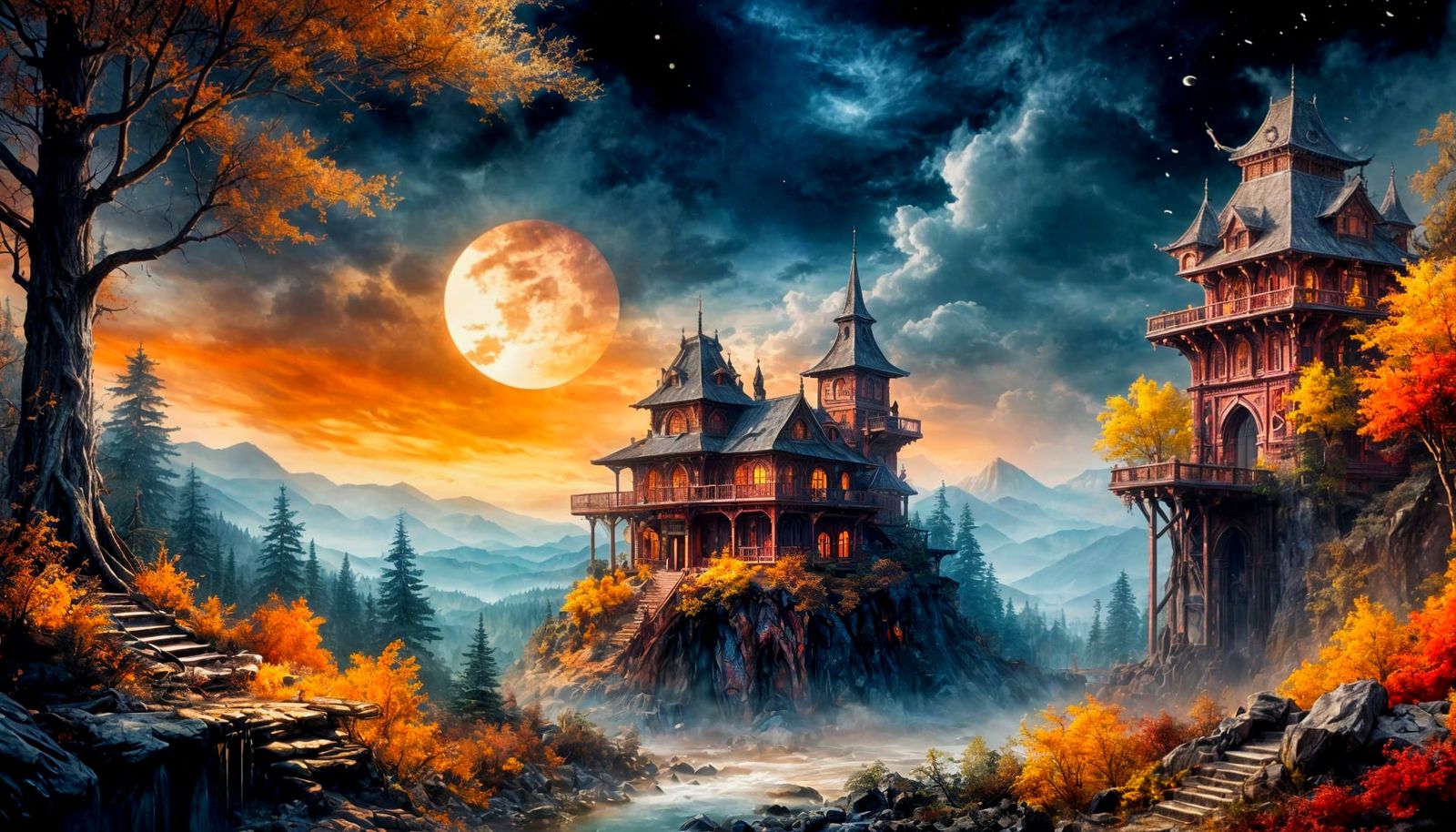 Majestic Lunar Castle Amidst Starry Skies