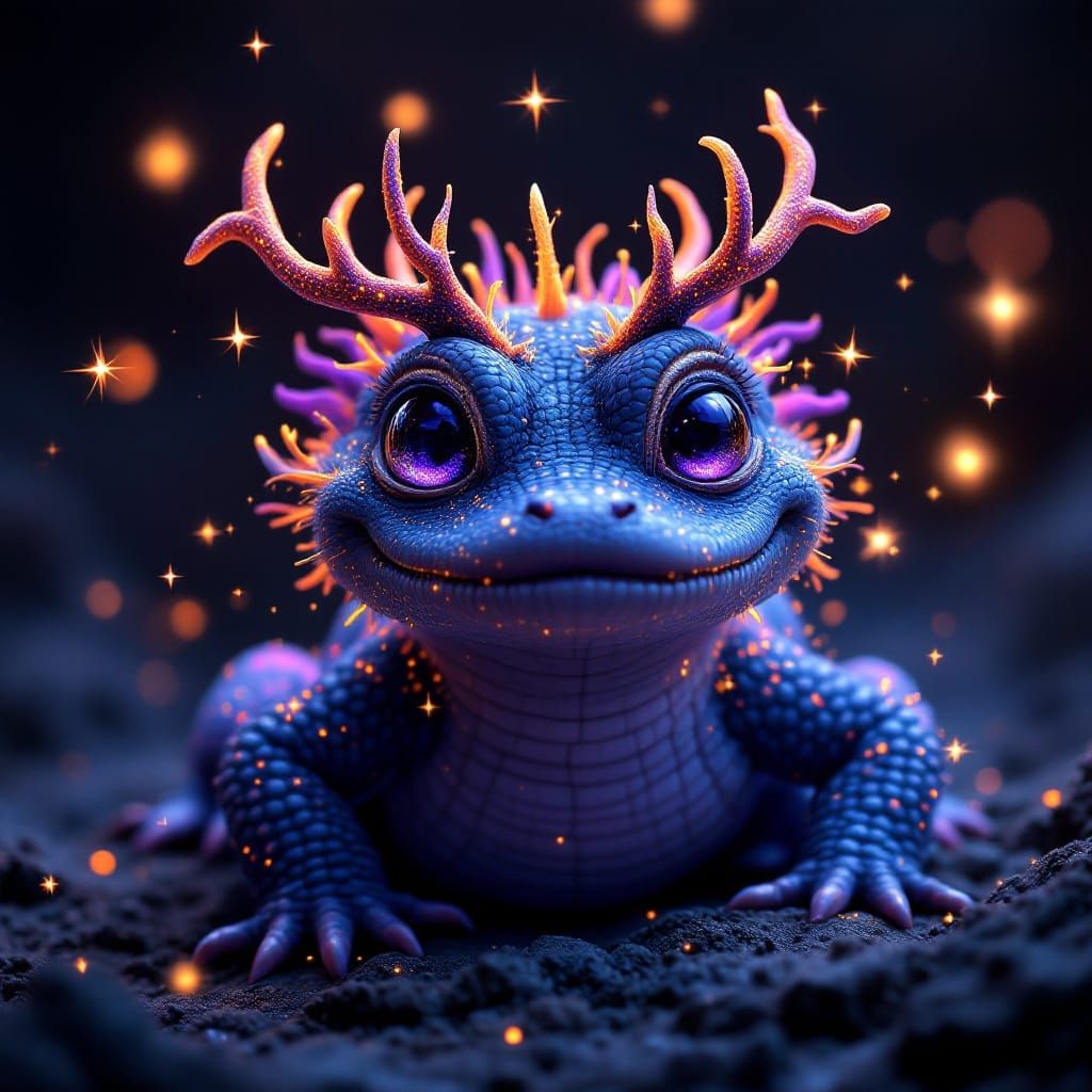 Magical Alligator with Glowing Antlers