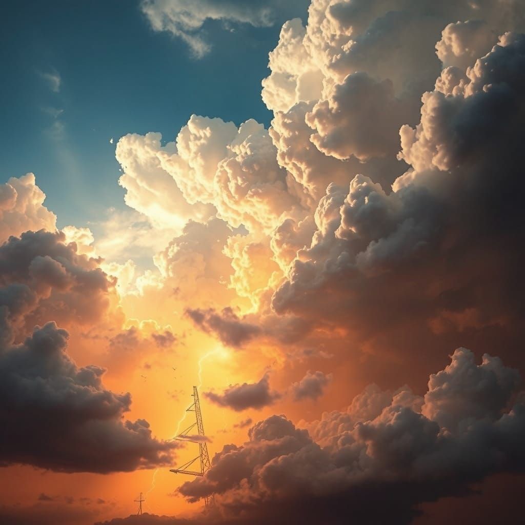 Dramatic Sky with Lightning and Golden Light