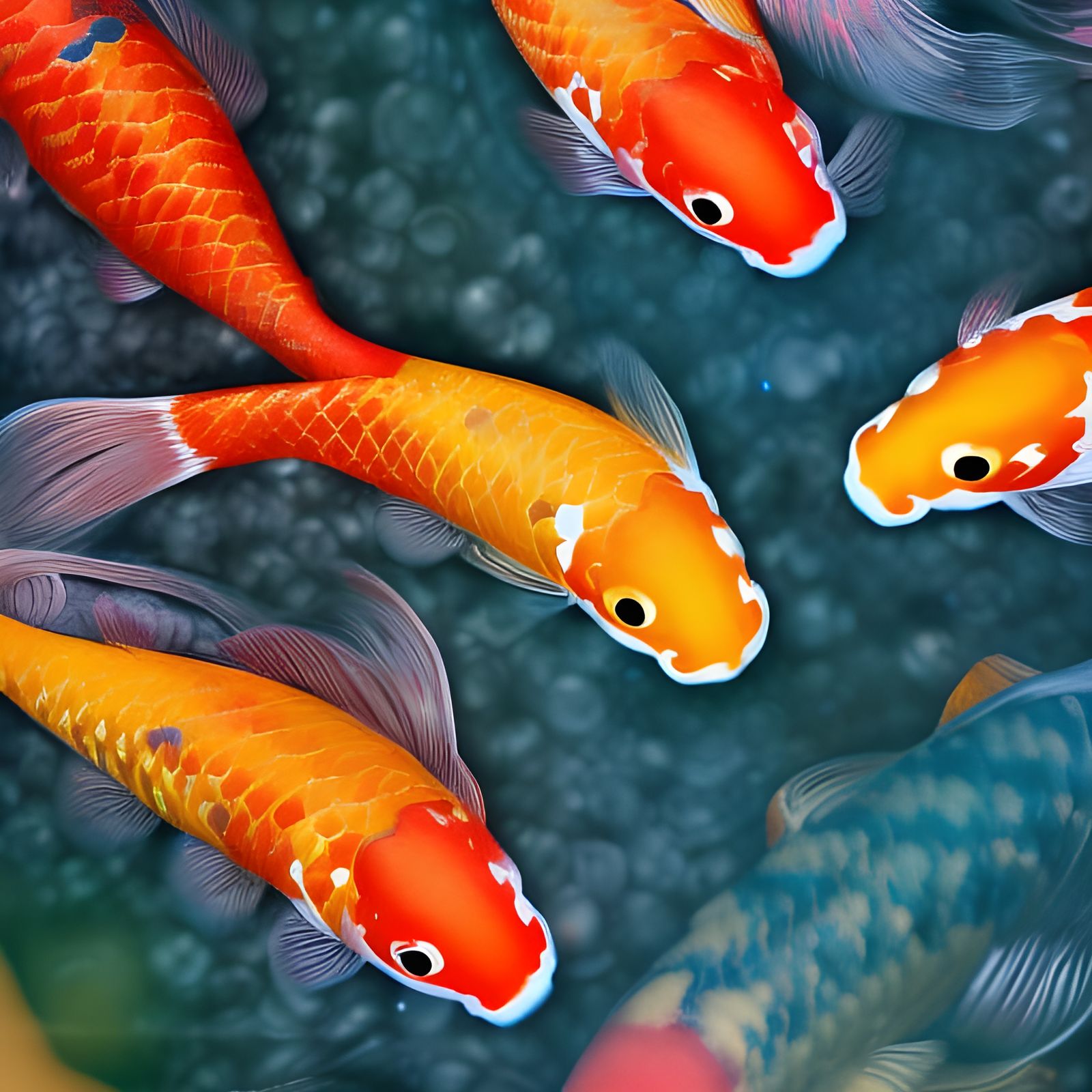 Rainbow Koi Fish in Sketch Style Photography
