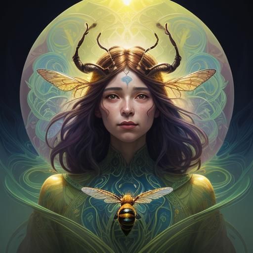 Surreal Portrait of Bee Aura in Art Nouveau Style