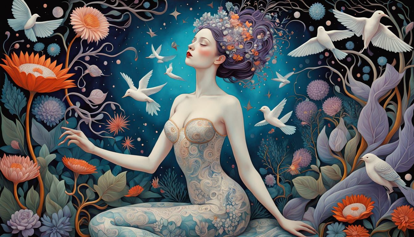 Psychedelic Utopia with Sacred Geometry, in Surreal Style