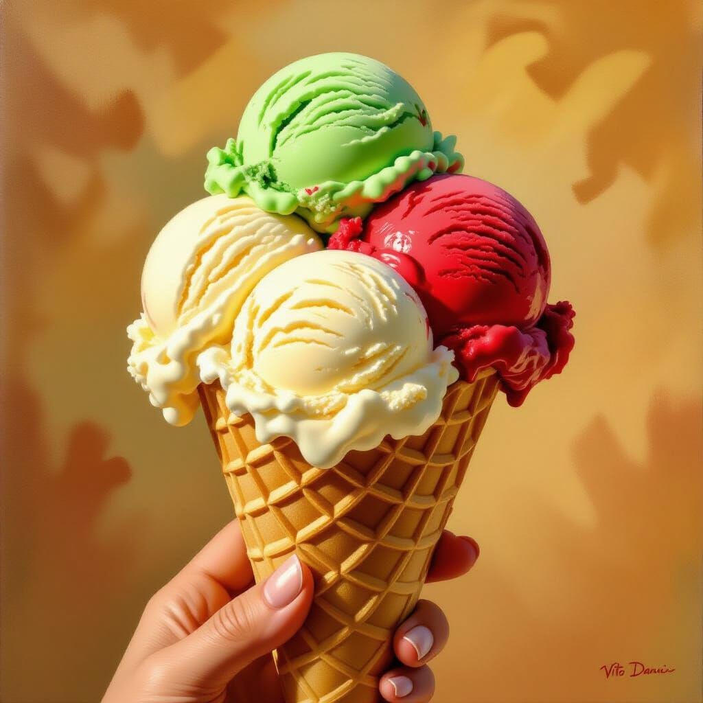 Italian Flag Ice Cream Cone in Warm Realist Style
