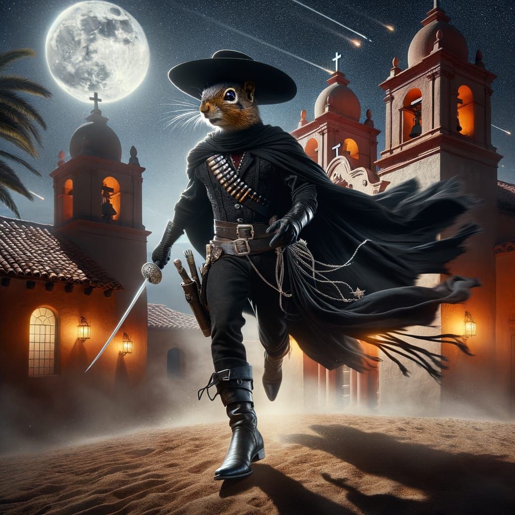 Swashbuckling Squirrel on a Midnight Mission