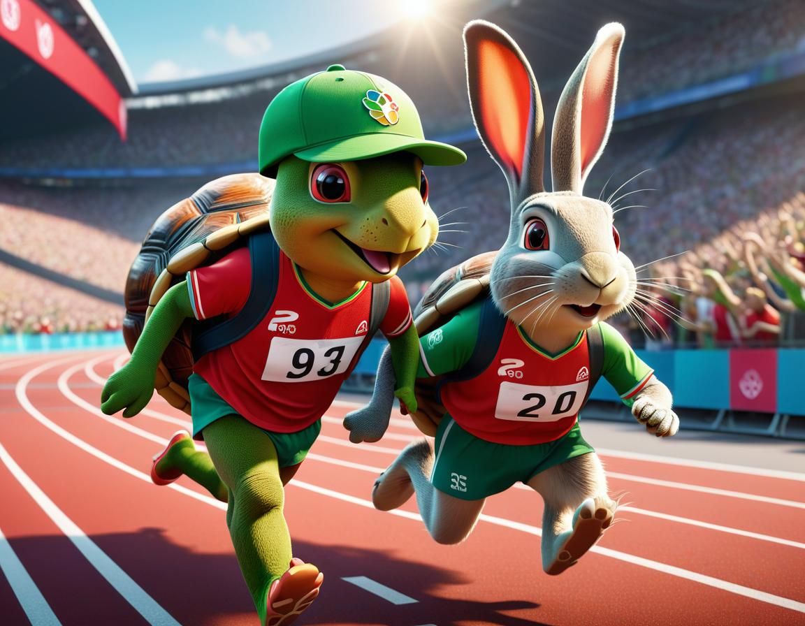 Tortoise and Hare Paris Olympics Cartoon