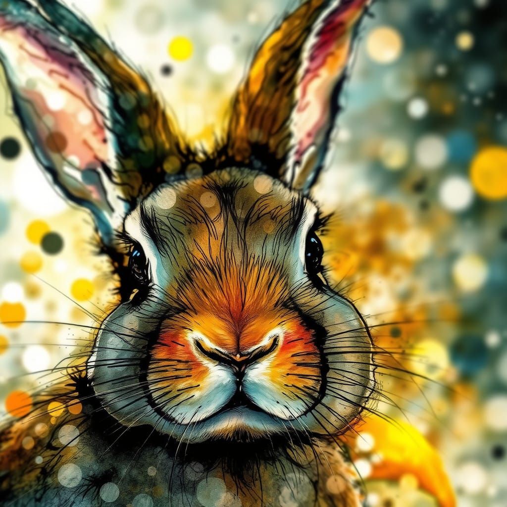 Stylized Watercolor Rabbit in a Starry Fantasy Landscape