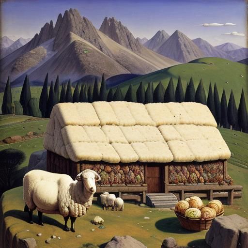 Giant Bread and Cheese on Mountain, Impressionist Style