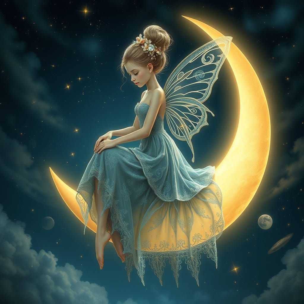 Ethereal Fairy Goddess on Crescent Moon