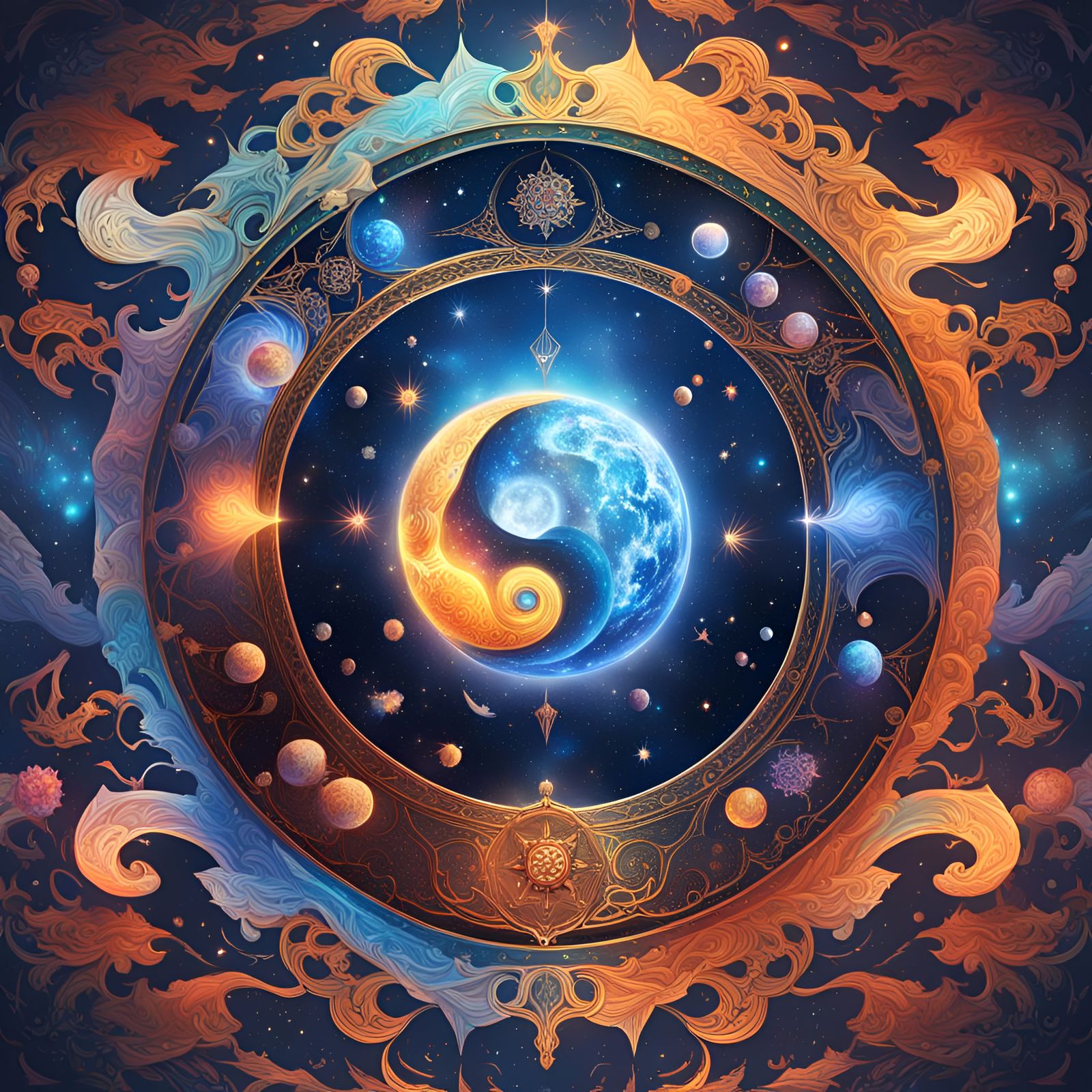 Harmonious Cosmic Landscape in Astral Illustration Style