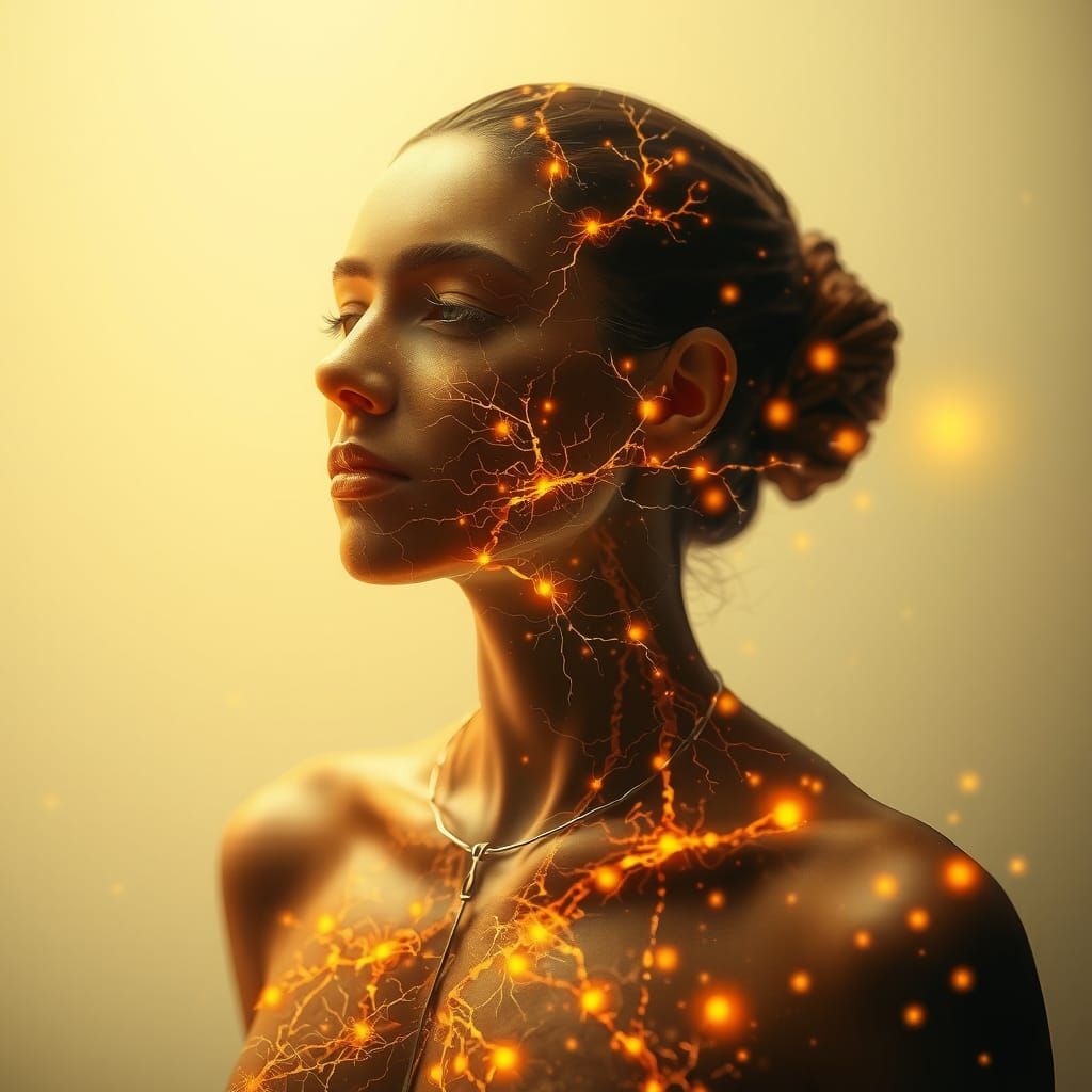 Priestess with Glowing Nervous System in Digital Art