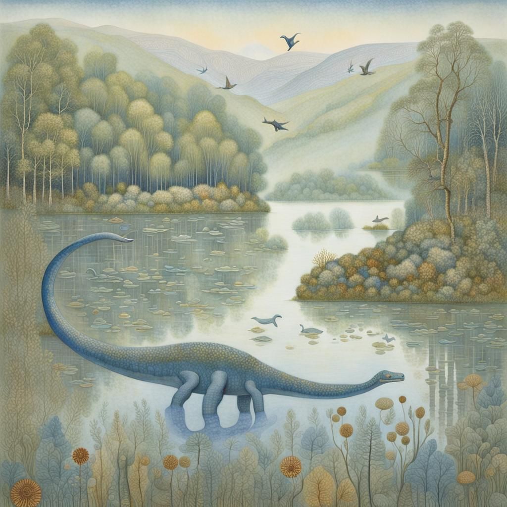 Plesiosaurus Emerge from Morning Mist