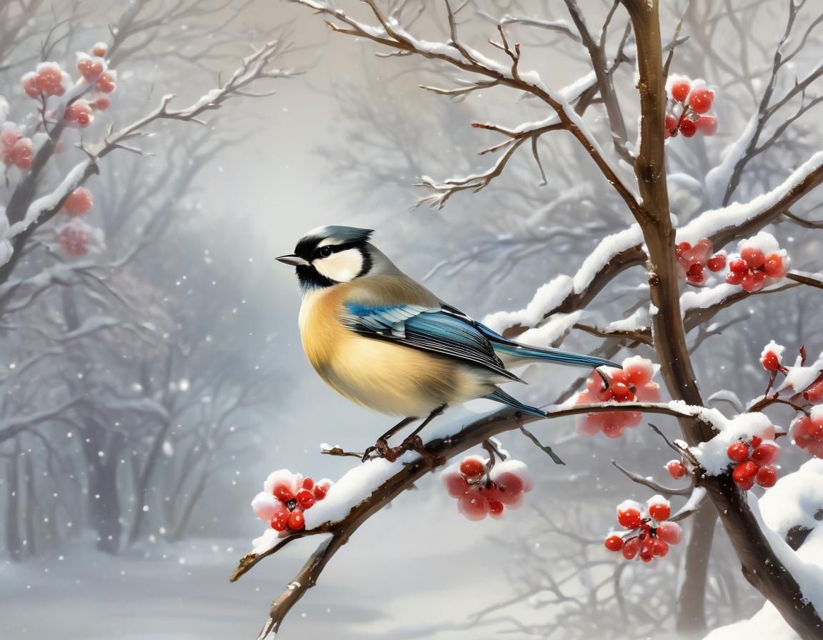 Snowfall Glamour Shot in Pin-Up Illustration Style