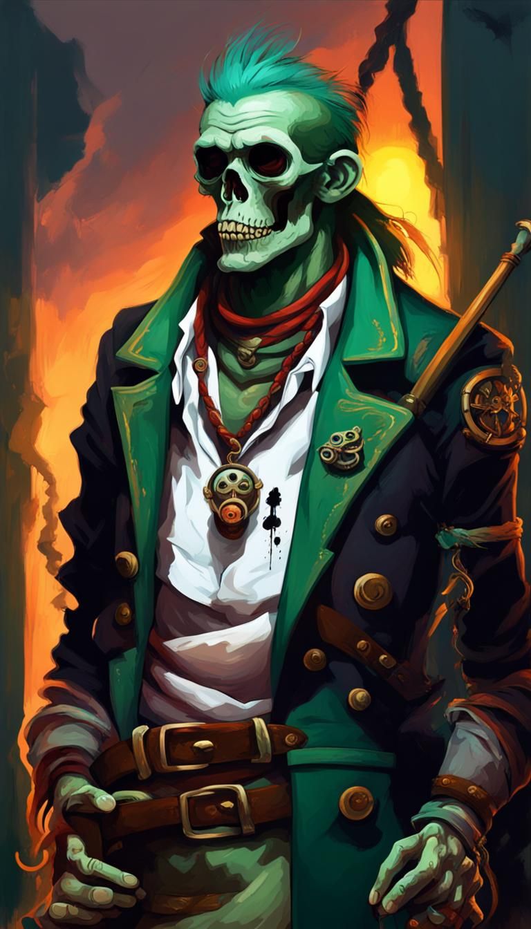 Undead Pirate Captain with Monkey in Abstract Art