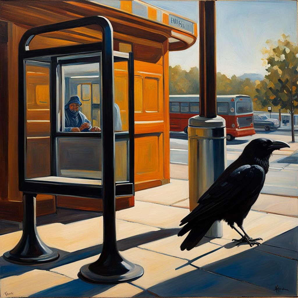Raven Waiting: Oil Painting in Morning Light